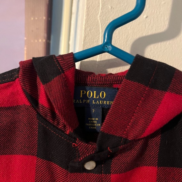 Polo RL Little Kids Plaid shirt. Red and black. Size 7. In Great Condition. - Picture 11 of 12